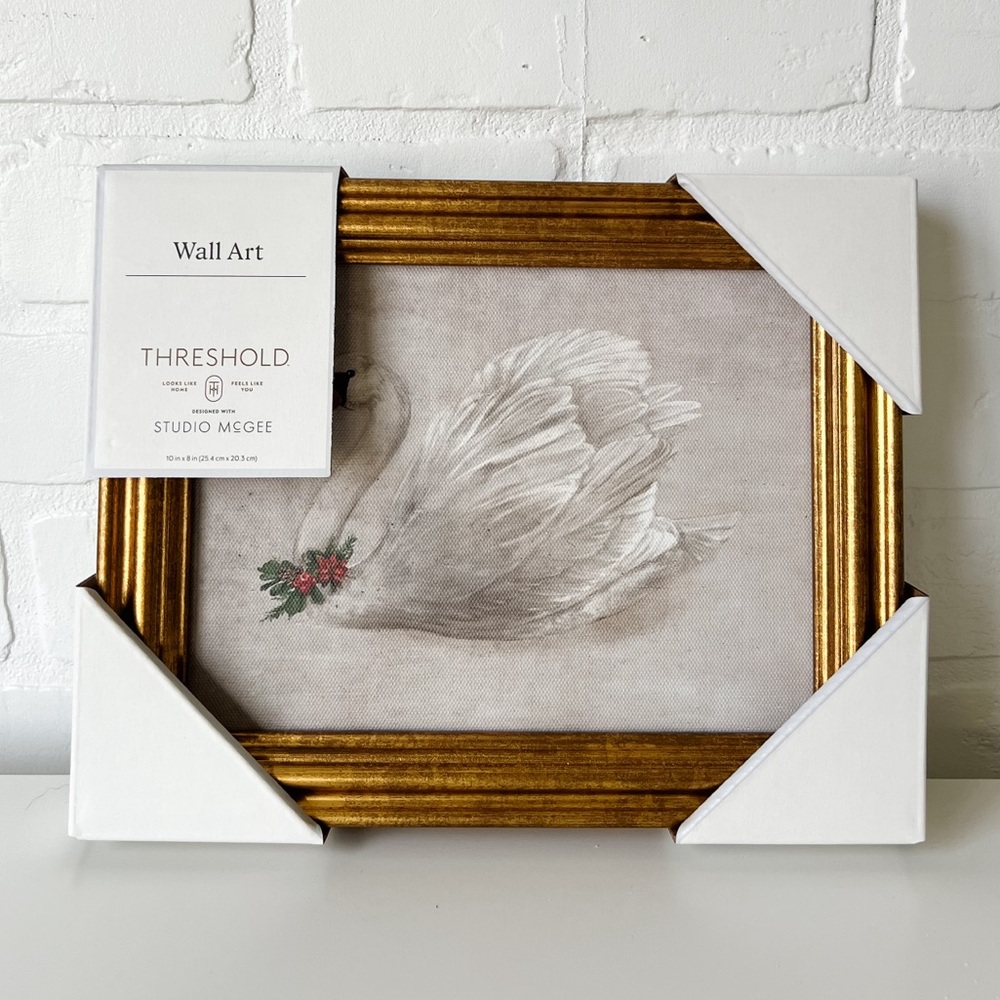 Studio McGee 10"x 8" Swan Framed Christmas Wall Art - Threshold Target Gold NEW